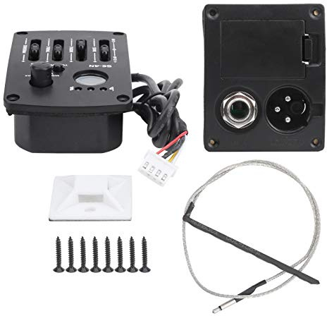 Saluaqui EQ Equalizer Pickup für Akustikgitarre mit Integriertem 4-Band-Vorverstärker und Tuner, 6,35 Mm/XLR-Buchsen, Geeignet für Klassische und Folk-Gitarren