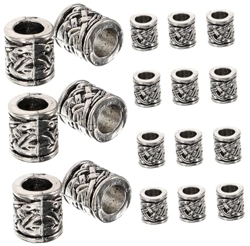 PartyKindom 20pcs Silver Zinc Alloy Spacer Beads for Jewelry and Beard Ties, Suitable for Bracelet Making and Handcraft Crafts Accessories