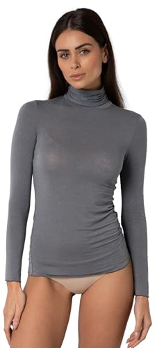 Lovable Mit hohem Collo Lupetto E Finiture Invisibili-Modal E Cashmere Elasticizzato-Braun, Calda E Morbida-Maglieria Langarmtrikot, Anthrazitgrau, M Damen