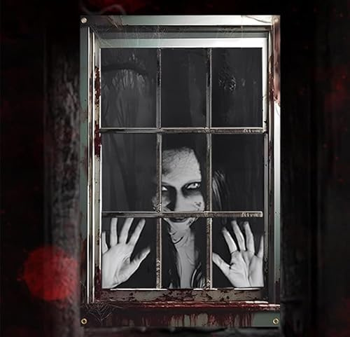 AXERHK Halloween Fensterdeko, Halloween Deko, 47.24x31.49 Zoll Fensterbild Mit Realistischem Design Für Fenster Und Wände, Gruselige Deko Outdoor Und Indoor