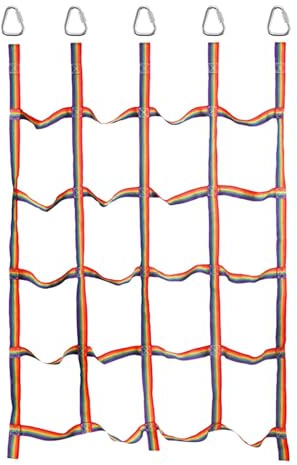 Red de escalada – Red de escalada para parque infantil | Obstáculo de cuerda de carga arcoíris para niños | Cuerda de cincha de alta resistencia con anillos triangulares | Parque infantil para casa de
