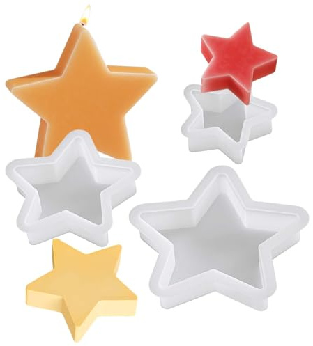 LUMOOM 3 moldes de silicona con forma de estrella para Navidad, reutilizables, forma de vela, para fundir yeso, resina epoxi, molde de silicona para velas