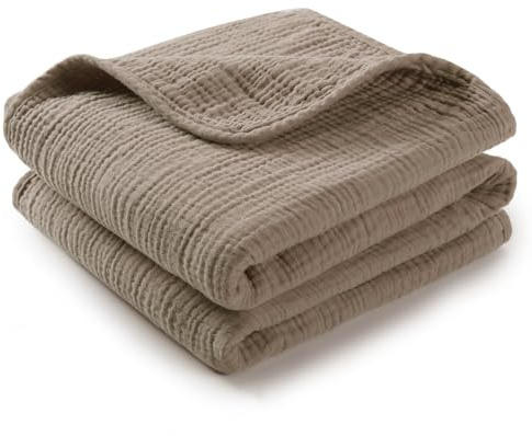 TILLYOU 1er Set Musselin Decke 4-lagig Pucktuch Baby 75x100 cm Musselintücher Baby Tuch 100% Baumwolle Babydecke, Graubraun