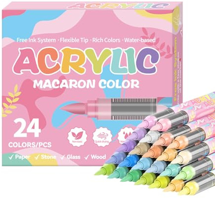 Generisch Akryl - Pennarelli da colorare, 24 colori, per pietre, resistente alla luce, con punta morbida, per pietra, vetro, incisione, scrapbooking, scarpe, uovo, ceramica