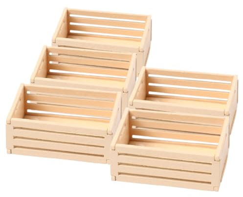 Gatuida 5 Stück Mini Holz-kisten für Puppenhaus Kleine Aufbewahrungsboxen aus Holz Realistische Miniatur Körbe für Lebensmittel Getränke Puppenmöbel Zubehör