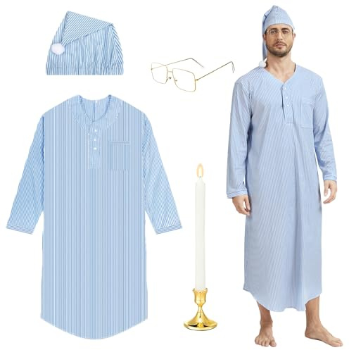 rumnigh Ensemble de pyjama amusant 4 pièces pour Noël et carnaval, comprend un peignoir, un bonnet de nuit, des lunettes et des bougies artificielles