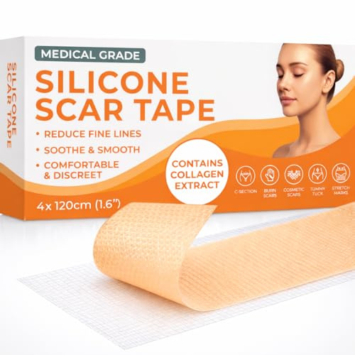 Medical Grade Collagen Silicone Scar Tape | 4cm x 2.4M | Silicone Scar Sheets for After Surgery C Section Recovery, Face Treatment Gel Patches/Plasters