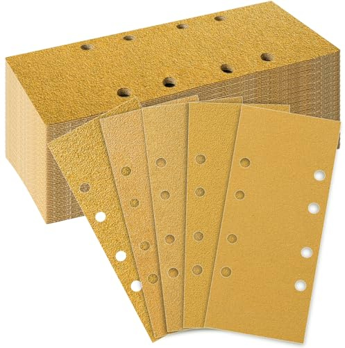 Sruhrak Schleifpapier 93x230mm 8 Loch, 50 Stück Klett Schleifblätter P40/60/80/120/240, Stärkerer Abtrag Schleifpads für Schwingschleifer auf Holz, Metall, Lack, Kunststoff