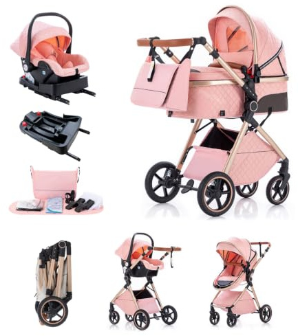 Kakbgee 3 in 1 Kinderwagen, Buggy Faltbar, 7-höhenverstellbarem Griff