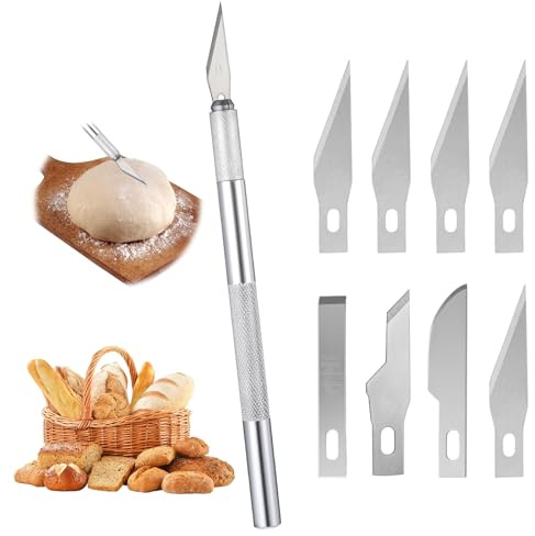 Molain Bäckermesser Set mit 8 Klingen - Professionelles Teigmesser, Brotmesser zum Einritzen für Sauerteig& Brotteig - 4 Klingengrößen