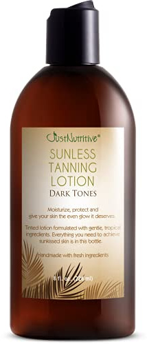 Sunless Tanning Lotion Dark Tones | Indoor Self-Tanner | Dark Tanning | Body Tanning Lotion | Sun Kiss Glow | Self-Tanning Lotion with Bronzer | Just Nutritive | 8 Oz