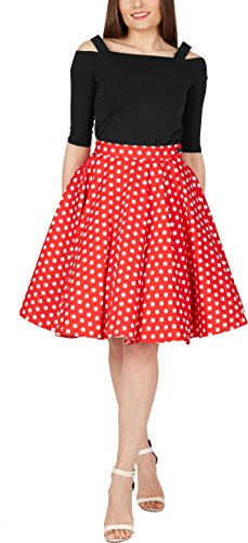 BlackButterfly Lungo A Pois Anni 1950 Gonna A Ruota (Rosso, M)