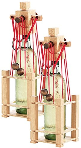 Playtastic Flaschen-Tresor: Flaschen-Puzzle Siena aus stabilem Echtholz, 2er-Set (Denkspiele, Gedultsspiele, Holz)