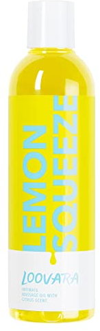 Loovara Massageöl 250 ml - LEMON SQUEEZE – erotisches & anregendes Massage-Öl mit fruchtigem Zitrus-Duft für ein lustvolles Vorspiel und Partnermassage | natürliche Öle