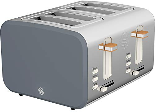 Swan ST14620GRYN Nordic 4-Slice Toaster with Defrost/Reheat/Cancel Functions, Cord Storage, 1500W, Grey