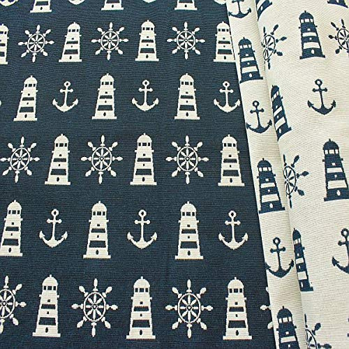 STOFFKONTOR Jacquard Dekostoff Doubleface Steuerrad & Co. Stoff Meterware Navy-Blau Ecru