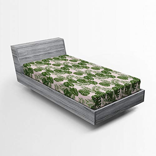 ABAKUHAUS Tropisch Spannbetttuch, Monstera Blatt Palme, Soft Dekorativer Stoff Bettwäsche Rund-um Elastischer Gummizug, 90 x 200 cm,Grün Baby