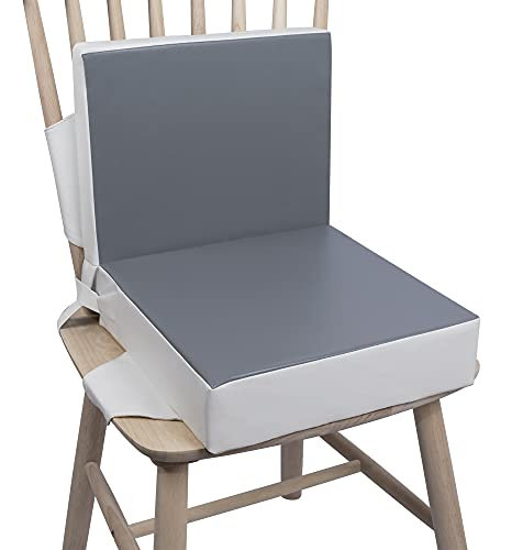 Sitzerhöhung Stuhl Kind Kalawen 2 Stücke Sitzkissen Kinder Baby PU Waschbar Tragbare Stuhl Sitzerhöhung mit Gurte Kindersitzkissen fur Kinder über Zwei Jahre, Grau