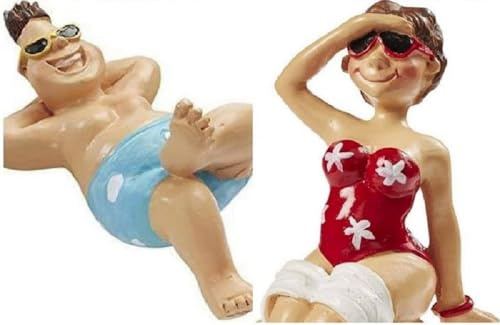 2er Set Bade-Urlauber für Liegestuhl ca. 6 cm und Bade-Urlauberin, 6 cm aus Polyresin, Sammelfiguren, Tischdeko,Geschenke, Idee zum basteln