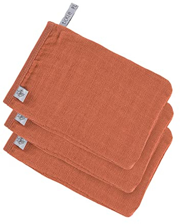 LÄSSIG Muslin Waschhandschuh Waschlappen Baumwolle 3er Set/Wash Glove rust