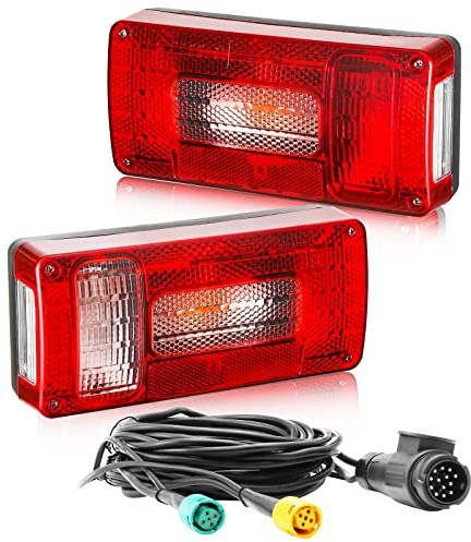 DARKGUARD Feux Arrière de Remorques 12v,E4|7Function|Prise 13broches Câble 5,2m|2x5brochesConnexion à Baïonnette|Feu Eclairage Remorque,Feu Éclairage Antibrouillard Recul pour Remorque Campeur
