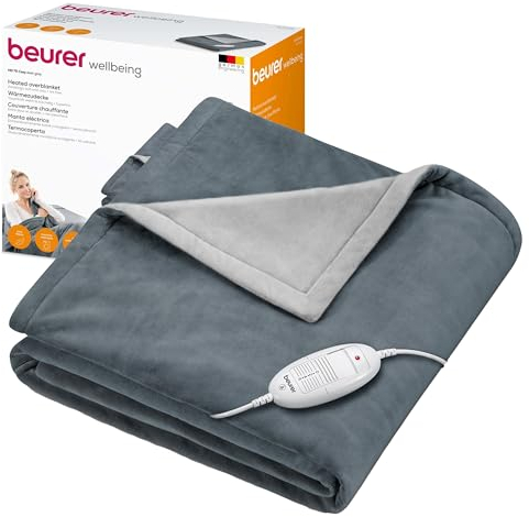 Beurer HD 75 Dark Grey Heizdecke, kuschelig weiche Wärmezudecke, 6 Temperaturstufen, maschinenwaschbar, mit Abschaltautomatik und besonders sicher, dunkelgrau, 180 x 130 cm