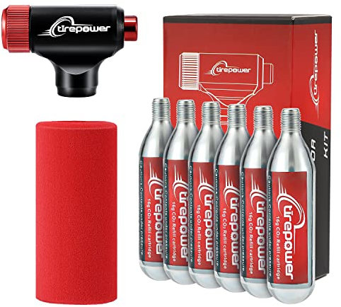 Ctrepower CO2 Bike Tire Inflator Kit - Alloy Pump with 6X 16g Threaded Cartridges, Push Button - Presta & Schrader, Quick Inflation (Inflator+6 CO2 Cartridges)