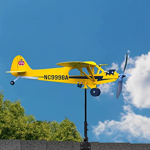LFFH Girouette d'avion, Girouette en Métal Capteur De Vent Solaire Attrape-Vent Ornements D'extérieur for Panneaux De Signalisation (Color : Yellow, Size : 35x30cm)