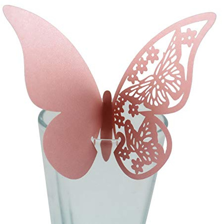 Wambere 100 pezzi farfalla campanula segnaposto biglietti con nome ciondoli per bicchieri adesivi murali per decorazione tavola matrimonio festa casa deco, farfalla segnaposto laser segnaposto