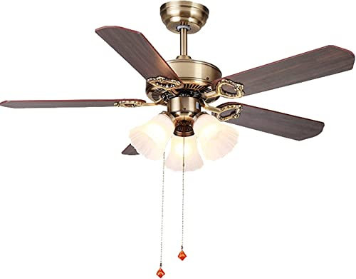 BVSPA 42” Ceiling Fans with Lights and Remote，3-Lights Rustic Outdoor Industrial Ceiling Fan Light，Five Wooden Blades Quiet American style Ceiling Fan for Patio,Bedroom,Living Room