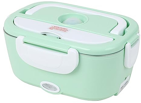 Lunchbox elettrico per adulti, scaldavivande portatile, per auto, camion, casa, ufficio, 110 V/12 V/24 V, con contenitore in acciaio inossidabile 304 da 2 l, cucchiaio forchetta (verde)
