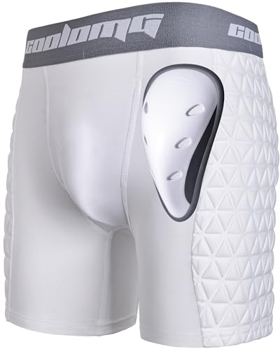 COOLOMG Mens Adult Baseball Sliding Shorts with Athletic Cup Padded Slider Short for Softball Football Lacrosse White M