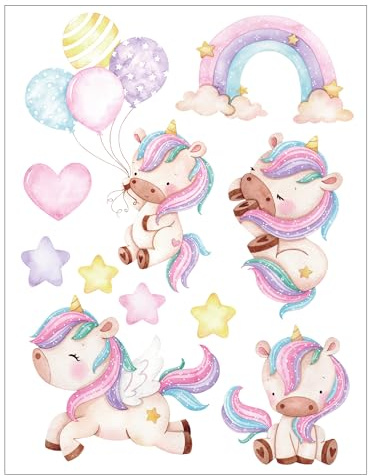 Bügelbilder Set für Textilien DIN A4 Kinder Mädchen Jungen Dino Einhorn groß klein Aufbügelbild zum aufbügeln (2 - Einhörner)