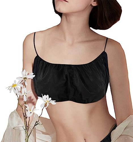 Syfunlv 50Pcs Disposable Bra, Super Soft Premium Quality Disposable Bra, Non- woven Fabric Bras for Women, for Spa Massage Waxing Travel Maternity Hospital Trips Beach Holidays Emergency (Black)