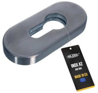 NAJDER Rosace de Sécurité Ovale en Acier Inoxydable Zamak, Cache Serrure pour Poignées de Porte Intérieure, Rosace de Protection, Trou de Clé, Couleur: Argent