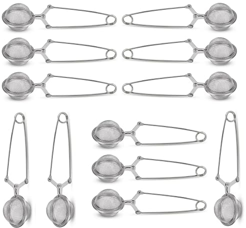 Bayli Lot de 12 pinces à thé en acier inoxydable - Pinces à thé de qualité supérieure pour feuilles en vrac - Infuseur à thé en forme de boule - Sachets de thé - Filtres à thé élégants - Passoire à