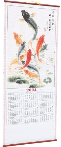 STOBOK Calendrier Mural Chinois 2024 À Suspendre Calendrier Mensuel Traditionnel Chinois