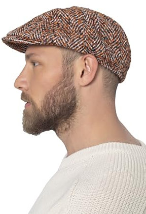 HATSQUARE Tweed Wool 8 Panel Newsboy Cap, Baker BOY Flat Cap, Men’S Winter Cap, Orange, One Size