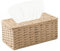 GUDAGUU Soporte rectangular para caja de pañuelos, caja de servilletas tejida de granja con organizador de papel superior abatible, soporte decorativo bohemio para pañuelos faciales (beige, mediano)