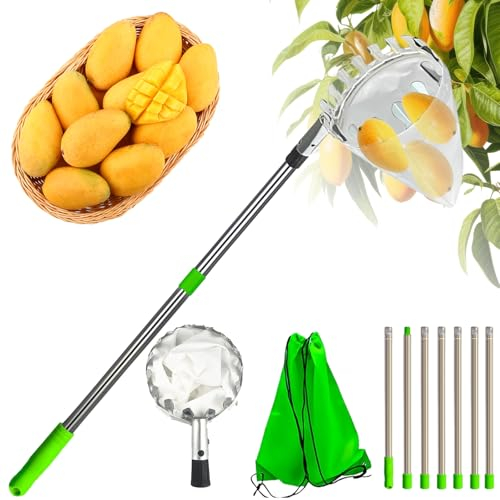 Obstpflücker,Apfelpflücker - Obstpflücker Diameter 16 cm,2.8M Obstpflücker Teleskop Obstpflücker mit Teleskopstiel,Baumwollbeutel,Kirschenpflücker,für Teleskopstiel Obstbäume sind Schwer zu Erreichen