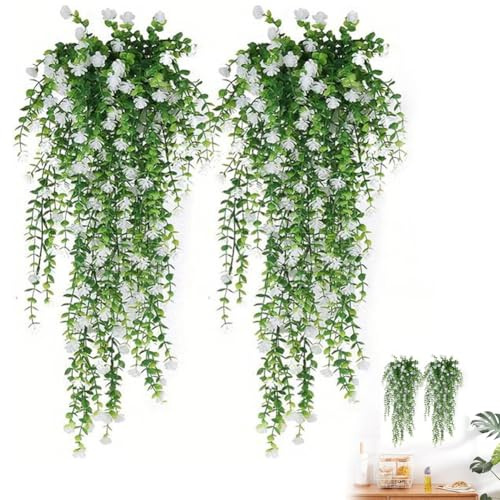 NIEEKRUN 2 Stück Künstliche Hängende Blumen, Kunstpflanzen Hängend, Wetterfest Künstliche Blumen, Balkonpflanze, Wie Echt Kunstblumen Hängend für Garten, Hochzeit, Balkon, Wanddekoration
