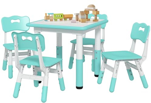 AIYAPLAY Set Tavolino e 4 Sedie per Bambini 18-60 Mesi Salvaspazio Verde