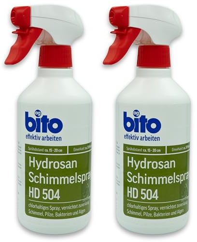 Hydrosan Schimmelentferner, chlorhaltiges Profi Schimmelspray 2 x 500 ml | EXTRA STARK gegen Schimmel & Pilze, schnelle Wirkung, einfache Anwendung, für Wand, Bad, Fugen & Fliesen, Made in Germany
