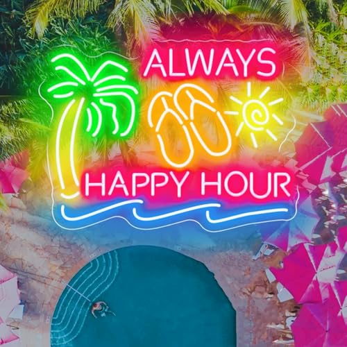 HFHungkeong Always Happy Hour Neonschild LED Dimmbar Party Leuchtreklamen für Bar, Pool, Zuhause, Pub, Club, Schlafzimmer, Wohnheim Wanddekoration, 40 x 30 cm, USB-betrieben