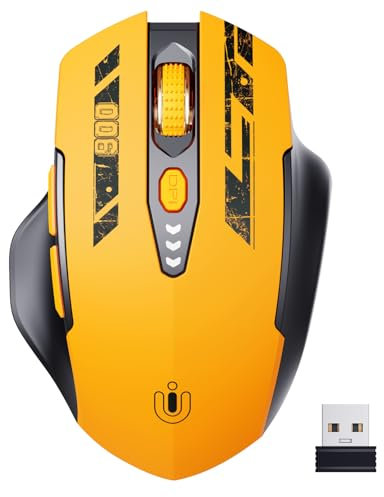 Uineer Wireless Mouse, [Upgraded] Visible Battery Display，Rechargeable Laptop Mouse Wireless 2.4G USB, 4 Adjustable DPI levels,Optical Mice for Laptop PC Computer,Yellow