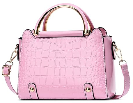 DEEVORCA Sac à Main Femme Élégant Exquis Sac à Bandoulière Pour Femme Embossage en Texture Crocodile Plusieurs Poches Poignée Supérieure Quotidien Voyage Festival de Musique Imperméable PU Rose