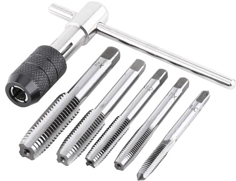 GRCFUMO Juego de llaves de 6 piezas, llave de soporte para grifo con mango en T con 5 piezas métricas M3 M4 M5 M6 M8, juego de machos de roscar para máquina, llave de trinquete