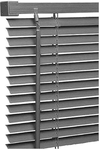 114cm x 150cm Size - Grey Colour - PVC Plain Window Venetian Blinds - 25mm Slats - Included Open/Close Wand Control Mechanism
