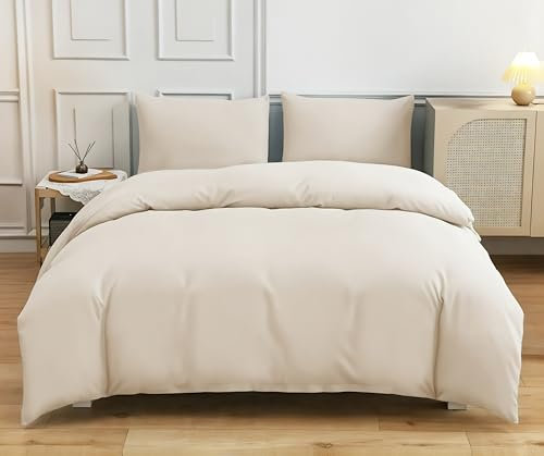 Juego de ropa de cama de 220 x 240 cm, color beige, suave microfibra, funda nórdica con cremallera, agradable al tacto y fácil de limpiar, para cama de matrimonio con fundas de almohada