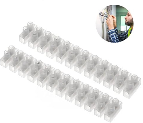 12 Way 30A Electrical Connector Blocks, 2 Pcs Clear Cable Connector Brass Terminal Block Strip Choc Block Connector for Wiring Cable Easy Attachment Holes Multiple Outlet Connecting Design